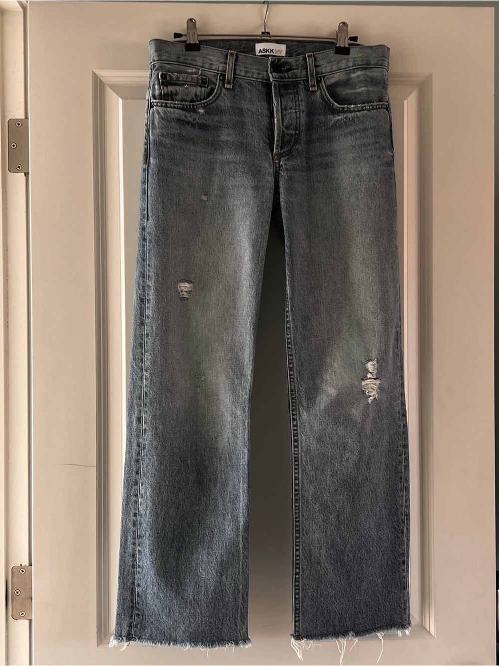 ASKK NY Women's Light Blue Distressed Straight-Leg Jeans